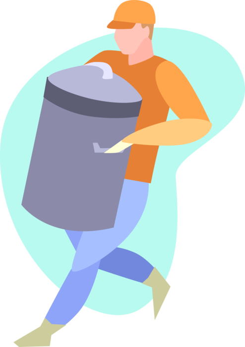 Vector Illustration of Garbage Trash Man Collects Refuse Rubbish