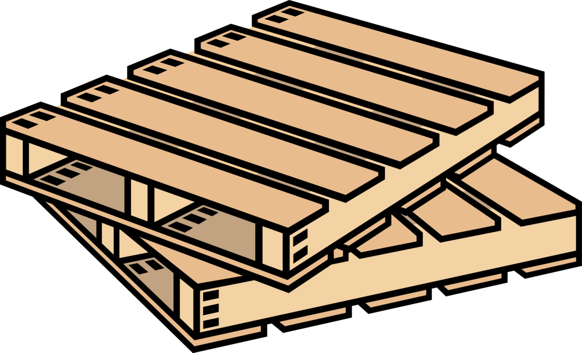 Vector Illustration of Wood Pallet Skids Flat Transport Structures that Support Goods