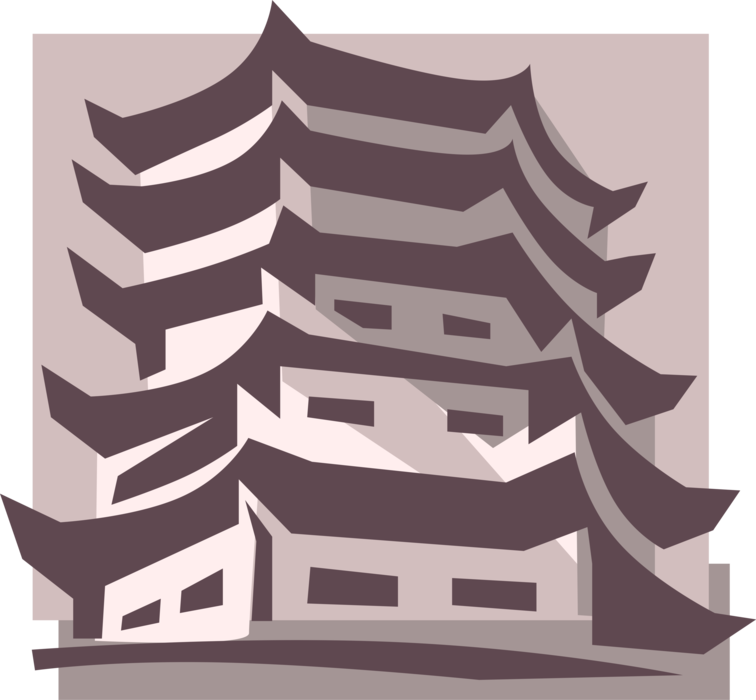 Vector Illustration of Asian Japanese or Chinese Pagoda Temple Architecture Building