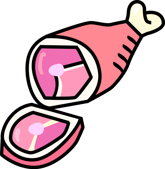 Vector Illustration of Leg of Ham Meat with Ham Steak
