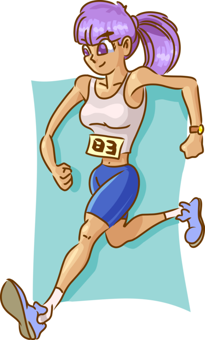 Vector Illustration of Track and Field Athletic Sport Contest Marathon Runner Running in Race