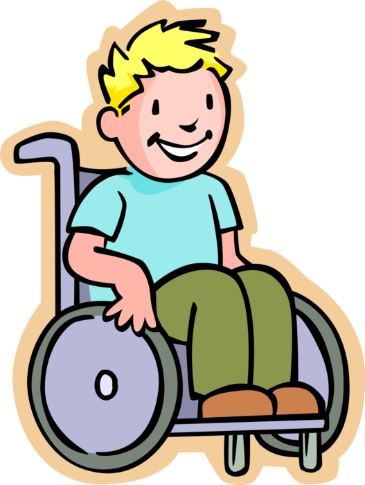 Vector Illustration of Primary or Elementary School Student Disabled Boy in Wheelchair