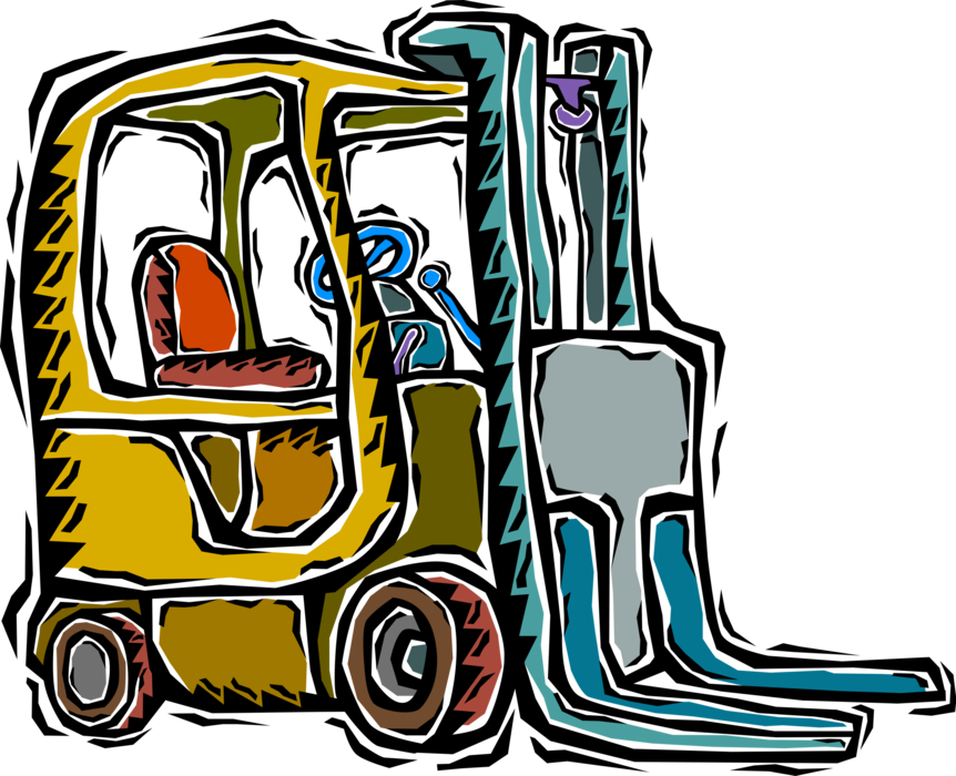 Vector Illustration of Industrial WarehouseForklift Truck Lifts Heavy Objects