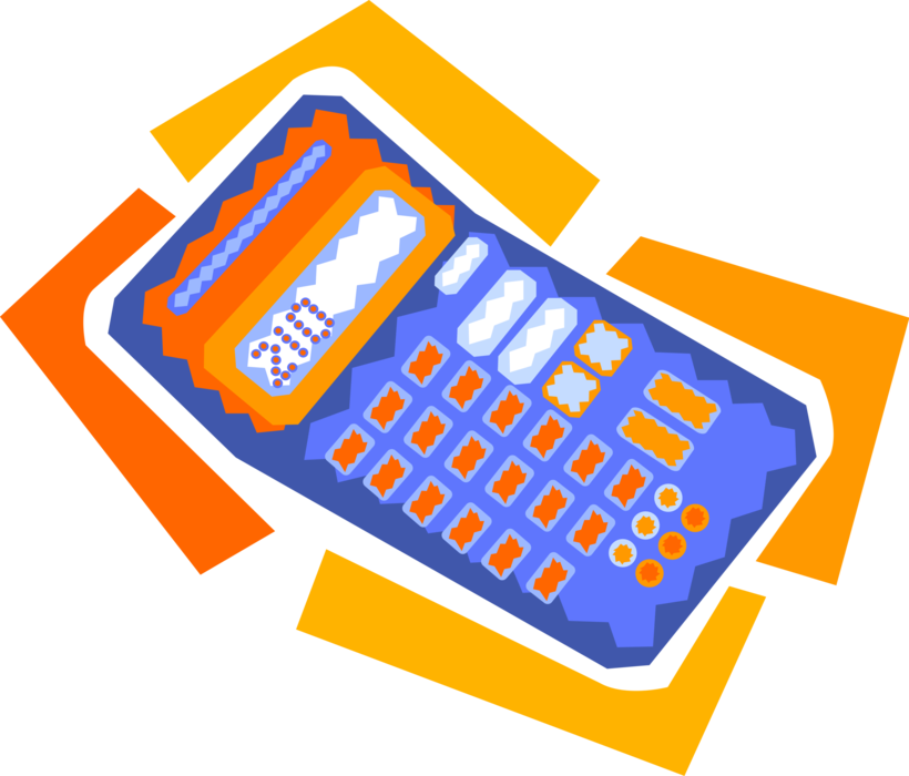 Vector Illustration of Calculator Portable Electronic Device Performs Basic Operations of Mathematics