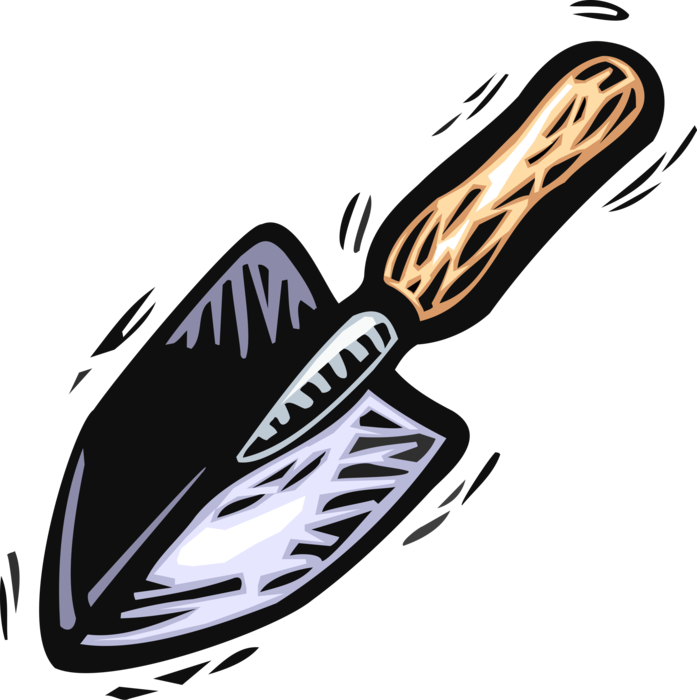 Vector Illustration of Gardening Trowel Spade Shovel Turns Dirt Soil in Garden