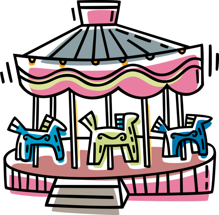 Vector Illustration of Amusement Park or Theme Park Merry-Go-Round Carousel Ride