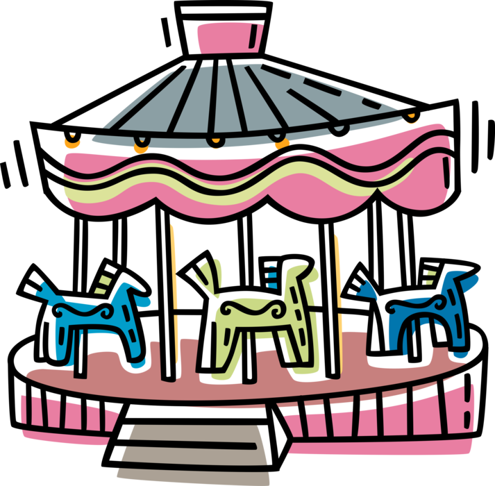 Vector Illustration of Amusement Park or Theme Park Merry-Go-Round Carousel Ride