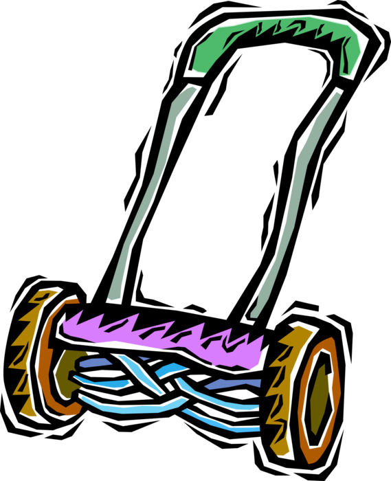 Vector Illustration of Yard Work Lawn Care Push Lawn Mower