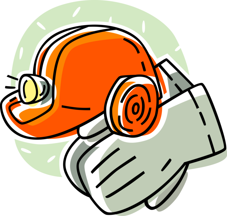 Vector Illustration of Construction Safety Hard Hat Headgear and Work Gloves
