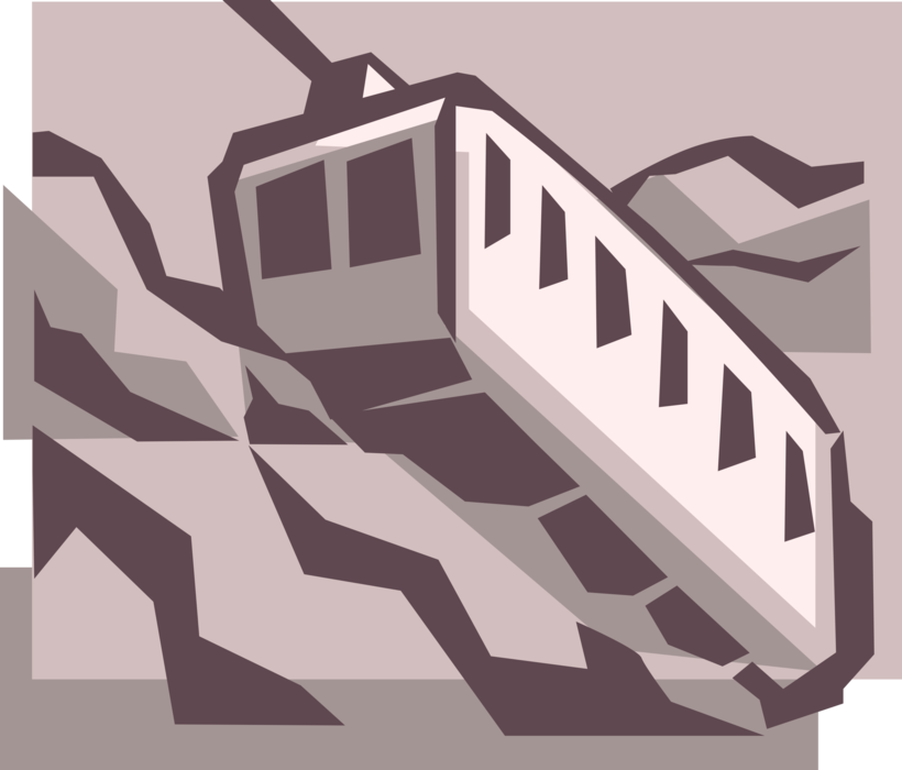 Vector Illustration of Funicular Cable Railway Car Climbs Steep Slope
