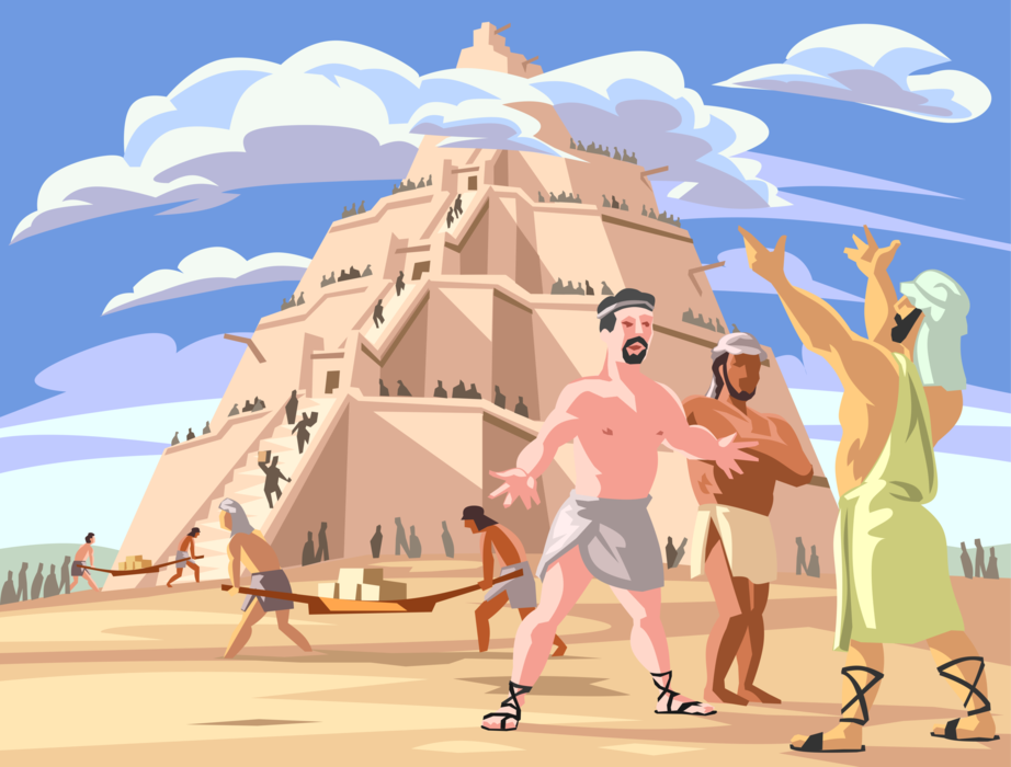 Vector Illustration of The Tower of Babel Etiological Myth in Book of Genesis Biblical Story