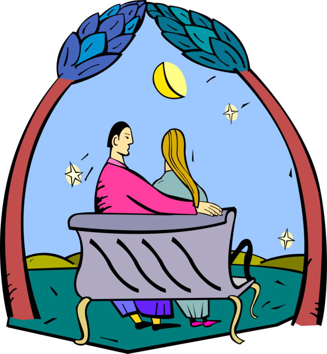 Vector Illustration of Couple Enjoy Romantic Moment on Park Bench