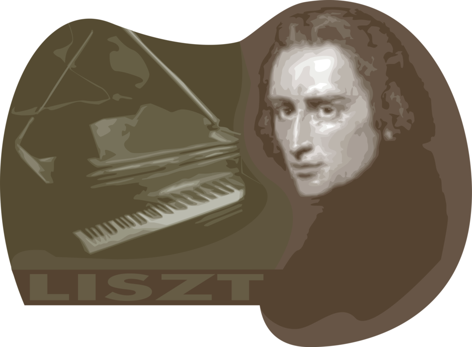 Vector Illustration of Franz Liszt Hungarian Composer, Virtuoso Pianist, Conductor, Music Teacher, Arranger