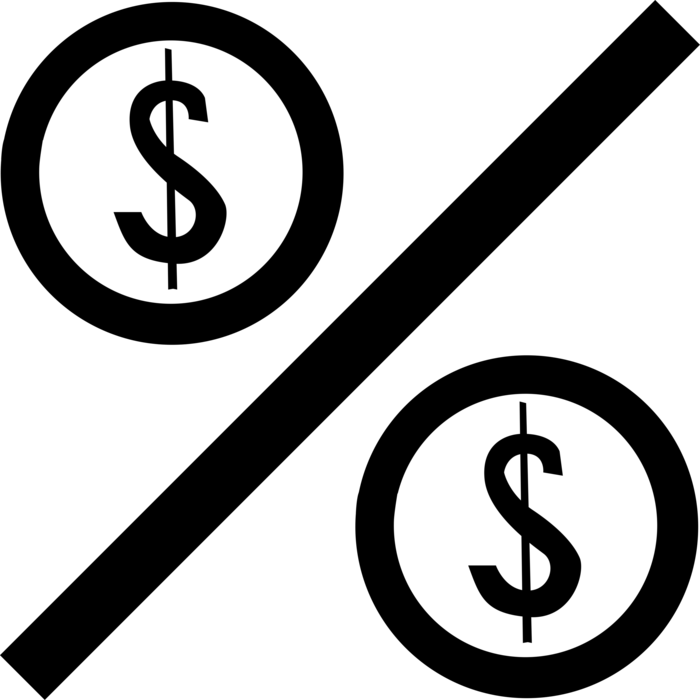 Vector Illustration of Financial Concept Percentage Sign with Cash Money Dollar Signs