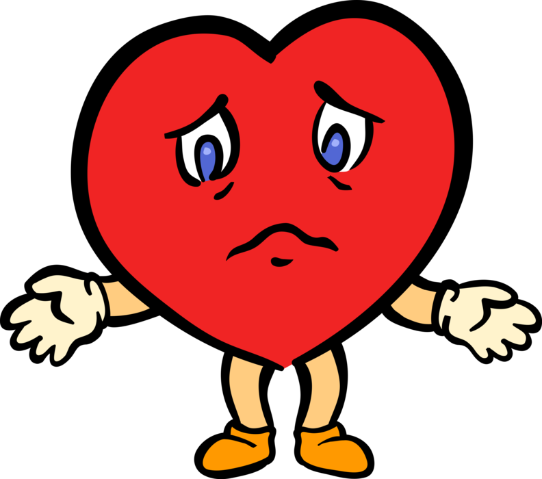 Vector Illustration of Heartbroken and Forlorn Valentine's Day Anthropomorphic Love Heart