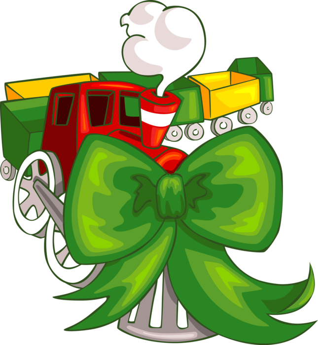 Vector Illustration of Festive Season Christmas Toy Locomotive Train Set Gift with Ribbon Bow