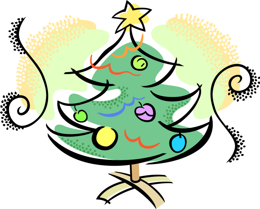 Vector Illustration of Festive Season Christmas Tree with Ornament Decorations