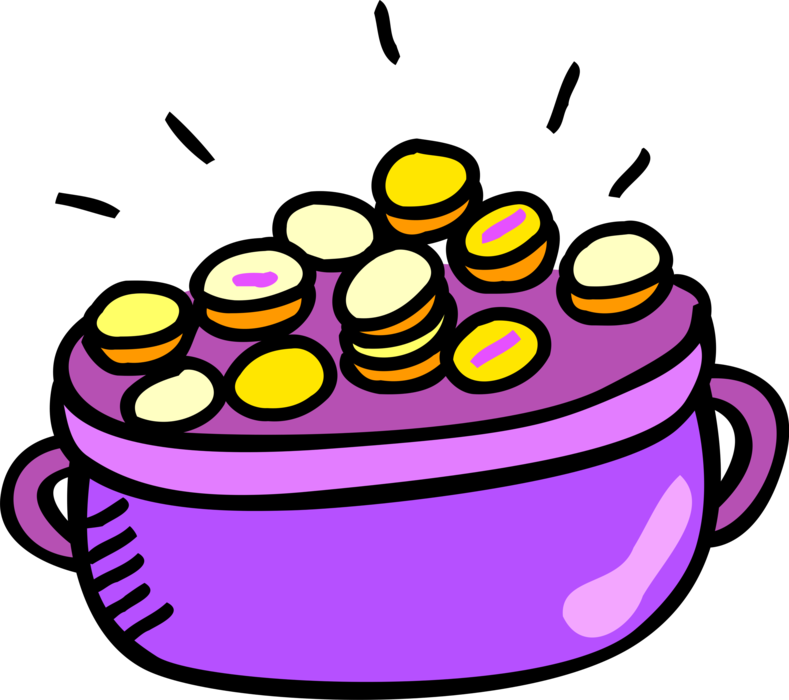 Vector Illustration of Irish Mythology Leprechaun's Pot of Gold Wealth and Riches