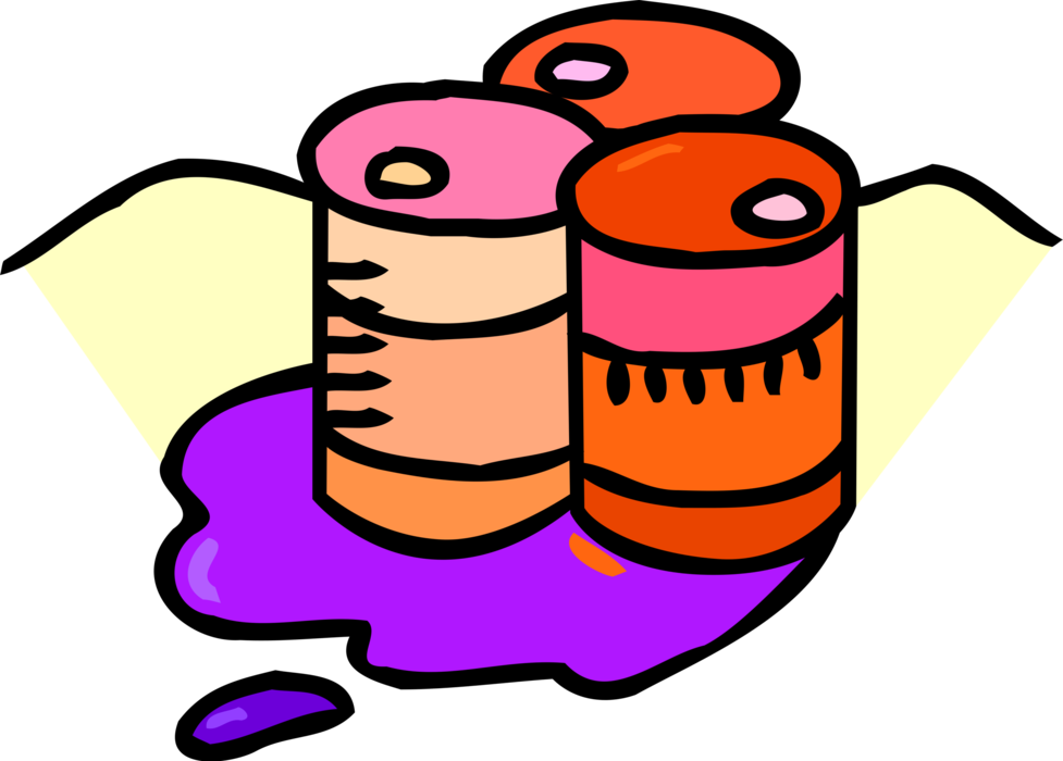 Vector Illustration of Leaking Crude Petroleum Oil Barrels