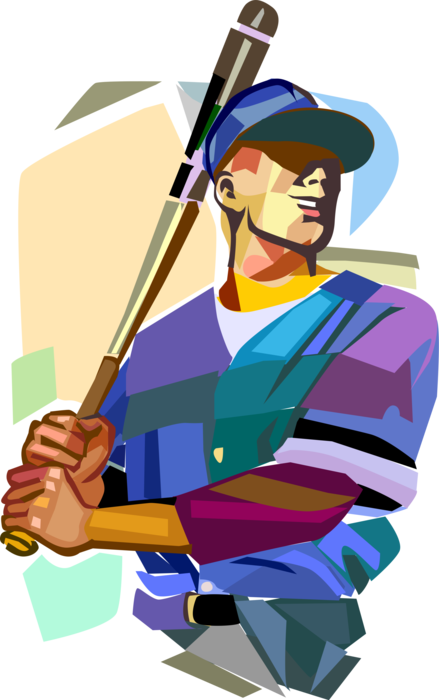 Vector Illustration of American Pastime Sport of Baseball Player with Bat