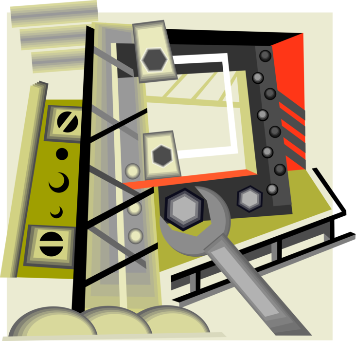 Vector Illustration of Steel Construction and Building Wrench Turning Nut