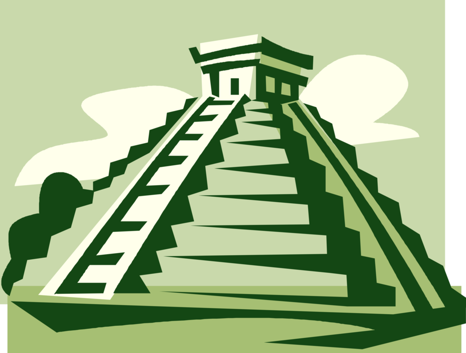 Vector Illustration of Inca Pyramid Structure of Worship and Rituals to Gods