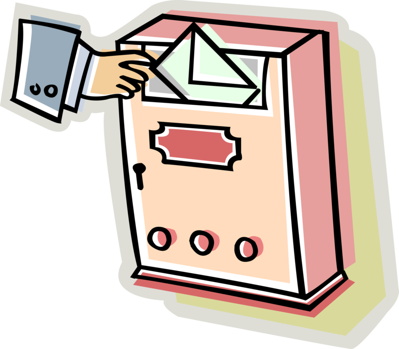 Vector Illustration of Hand Posting Letter Envelope in Post Office Mailbox