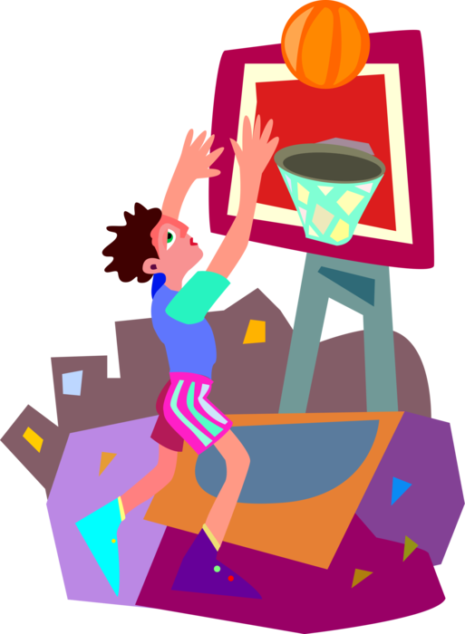 Vector Illustration of Sport of Basketball Game Player Shoots Ball at Hoop