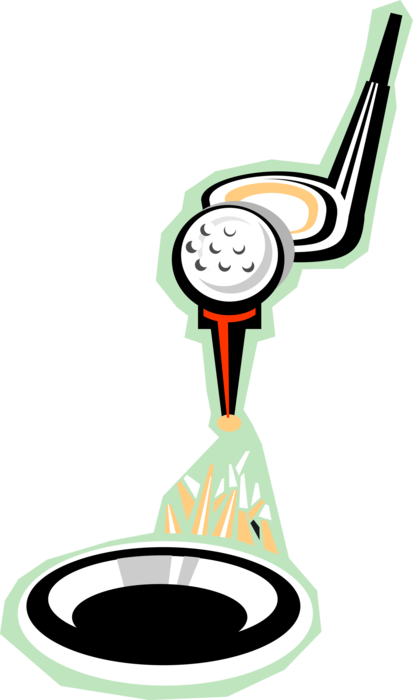 Vector Illustration of Sport of Golf Ball on Tee with Driver Club