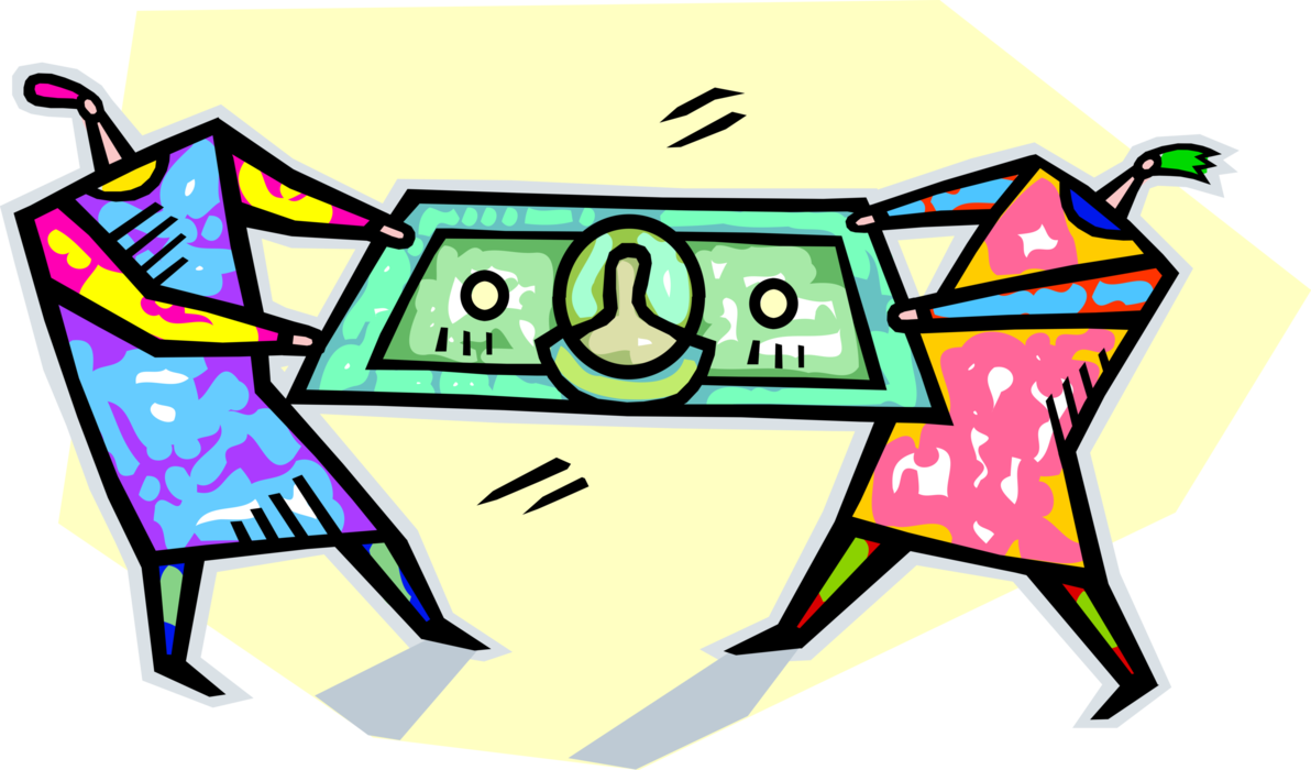 Vector Illustration of Stretching Paycheck Cash Money to Cover Financial Expenses