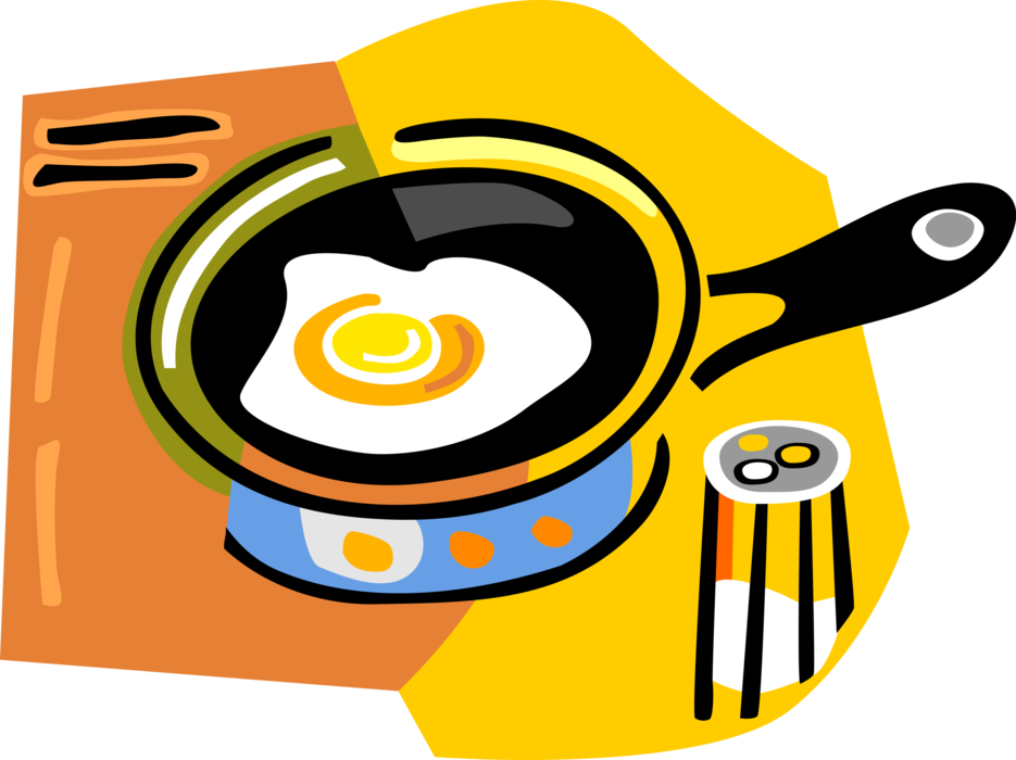 Vector Illustration of Fried Egg in Frying Pan on Stove