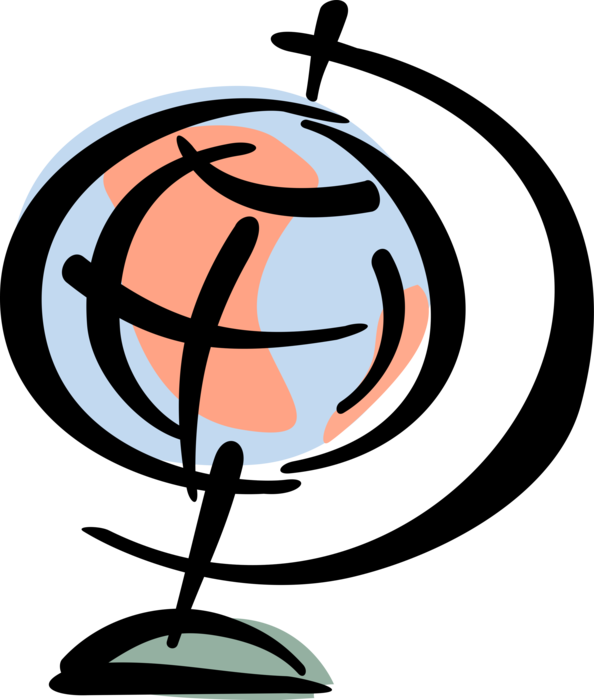 Vector Illustration of Three-Dimensional, Spherical, Scale Model Terrestrial Geographical World Globe
