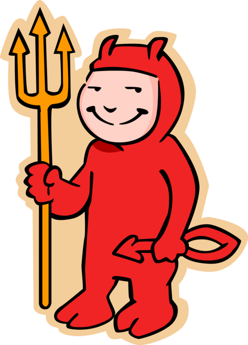Vector Illustration of Primary or Elementary School Student Boy in Devil Halloween Costume