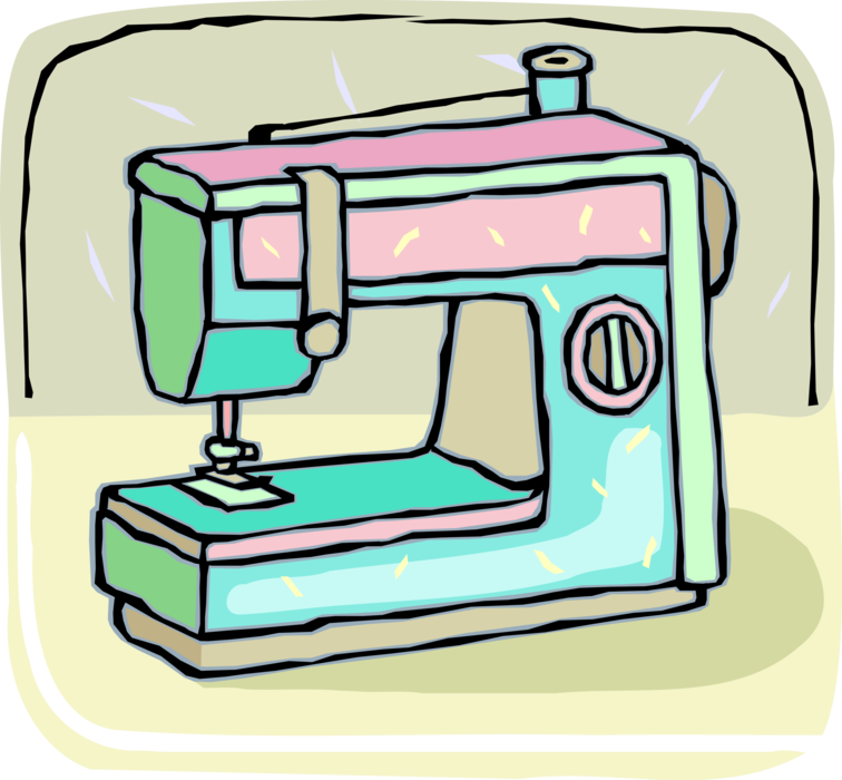 Vector Illustration of Home Sewing Machine for Stitching and Mending Fabric