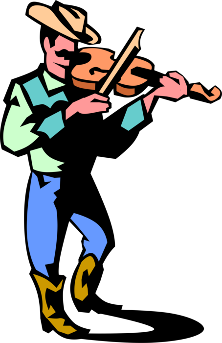 Vector Illustration of Western Cowboy Country Music Musician Plays the Fiddle Violin Musical Instrument