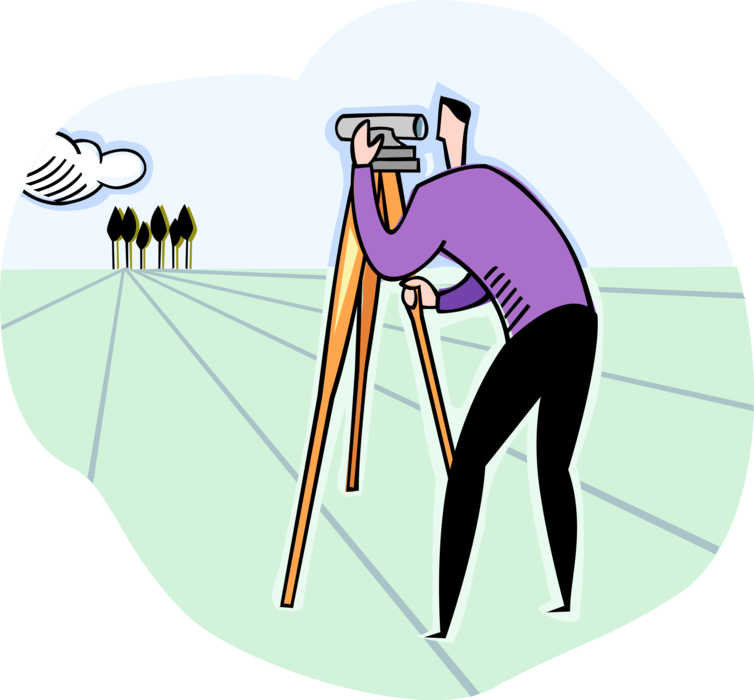 Vector Illustration of Surveyor Theodolite Determines Terrestrial Position of Points, Distances and Angles Between Them