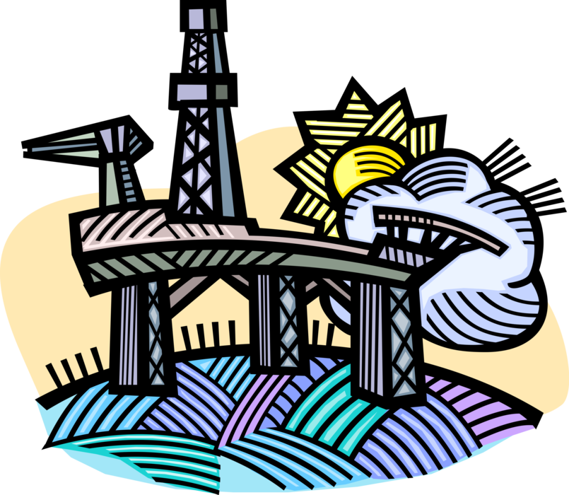 Vector Illustration of Petroleum Energy Industry Offshore Oil Rig Drilling Platform