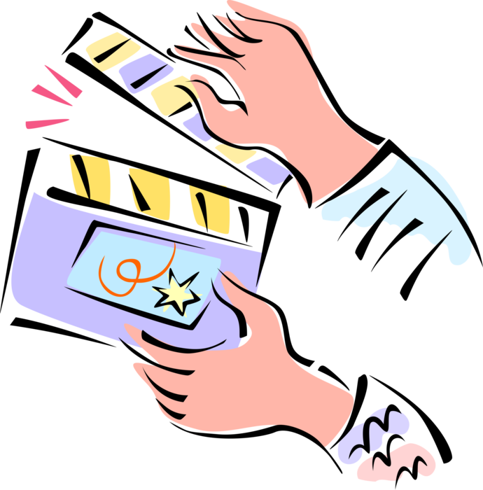 Vector Illustration of Hands with Filmmaking and Video Production Clapperboard