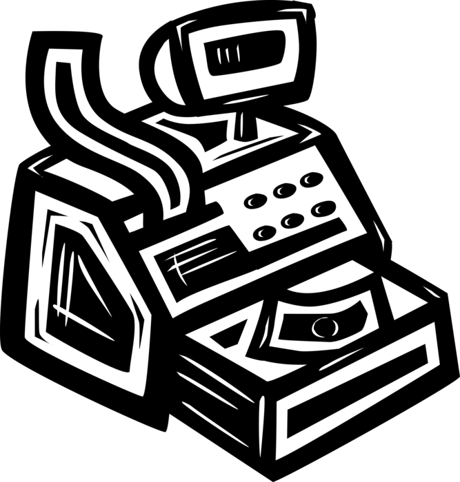 Vector Illustration of Cash Register for Registering and Calculating Retail Sales Transactions