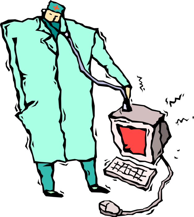 Vector Illustration of Computer Repair Technician with Stethoscope
