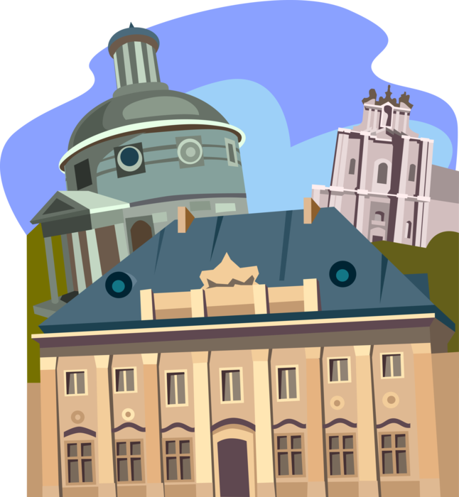 Vector Illustration of Church of the Traveler, Evangelist Church, Warsaw Palace, Warsaw, Poland