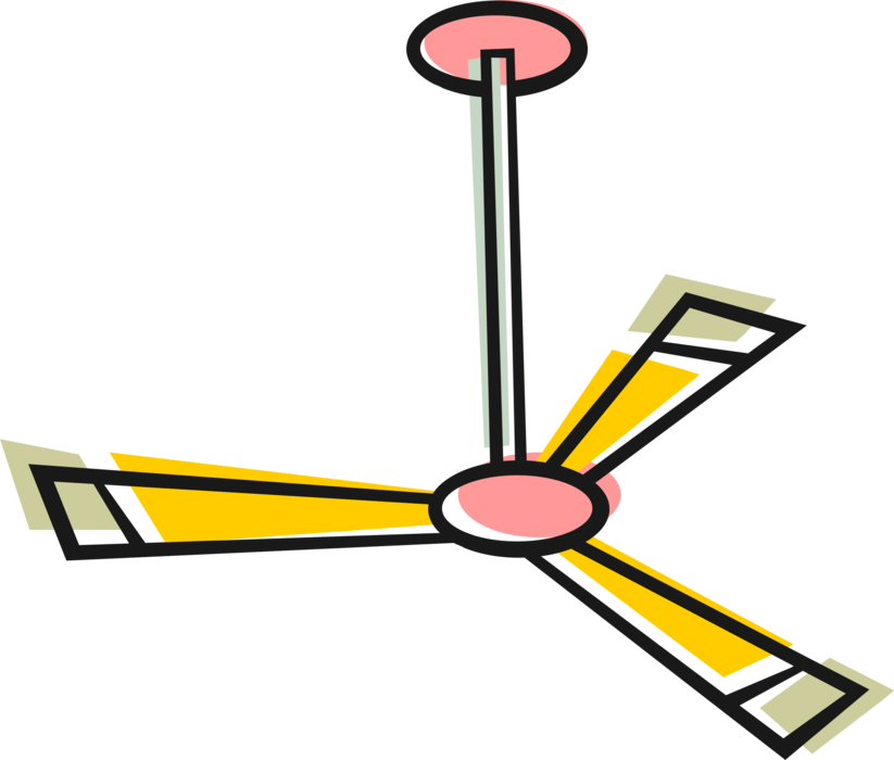Vector Illustration of Ceiling Fan Circulates Air in Room and Cools Effectively 