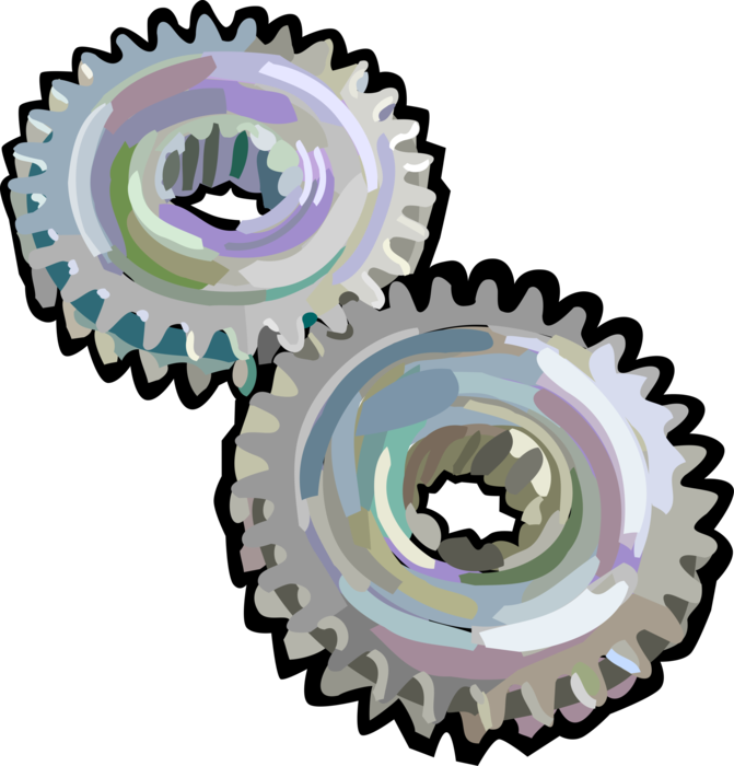 Vector Illustration of Gear Cogwheel Rotating Machine Mechanism with Cut Teeth or Cogs