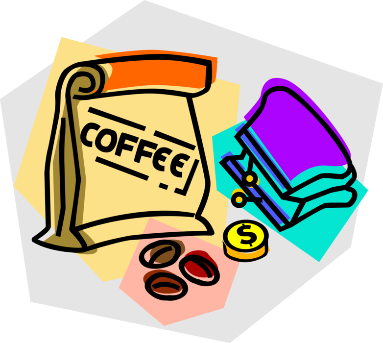 Vector Illustration of Coffee Bean Seed of the Coffee Plant and Change Purse Money Coin