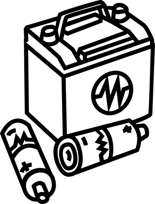 Vector Illustration of 12 Volt Car Battery Energy Source for SLI Starting Engine, Lighting, Ignition and AA Batteries