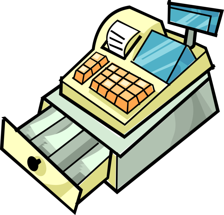 Vector Illustration of Cash Register for Registering and Calculating Retail Sales Transactions