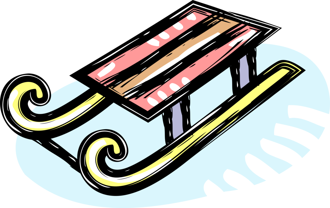 Vector Illustration of Winter Sled or Sleigh Toboggan Slides on Snow and Ice