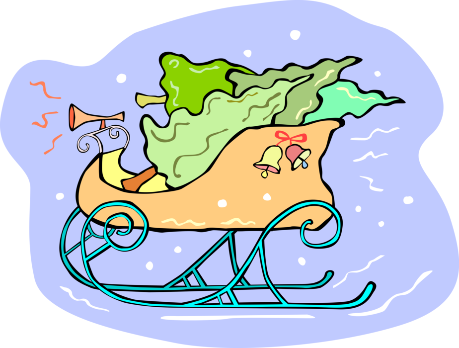 Vector Illustration of Sleigh with Christmas Trees