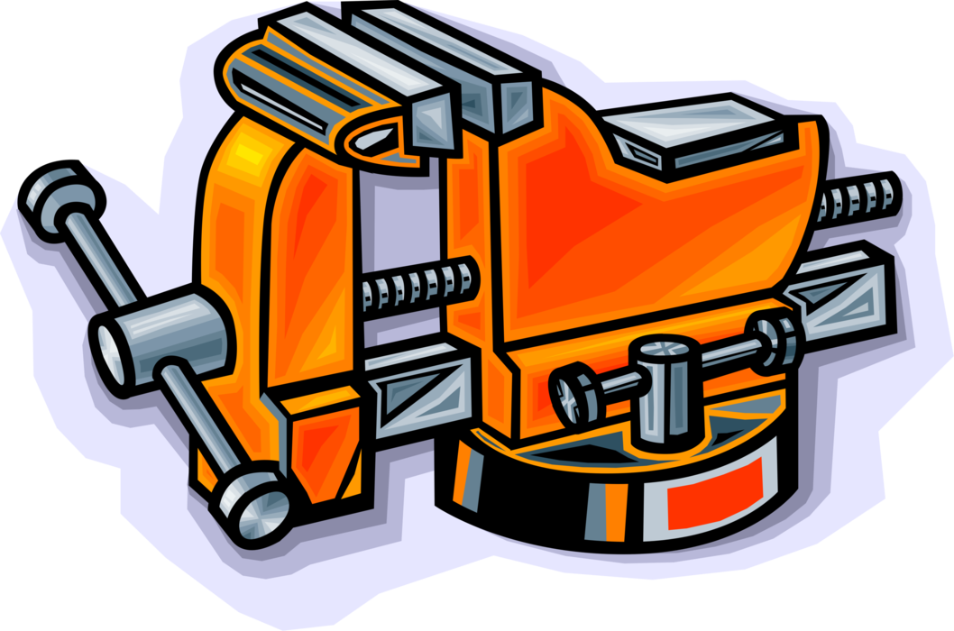 Vector Illustration of Workbench Vise or Vice with Two Parallel Jaws Secure Objects