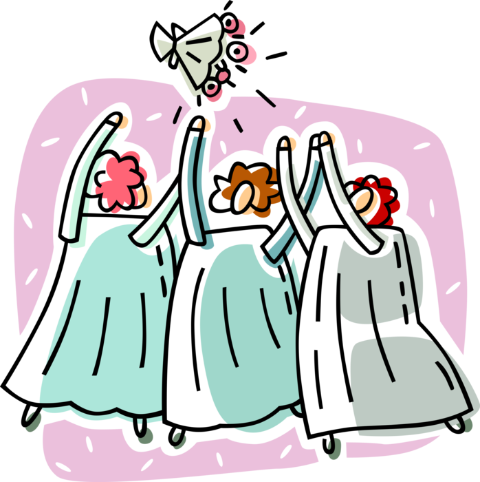 Vector Illustration of Bridesmaids Catch Flower Bouquet During Wedding Marriage Ceremony